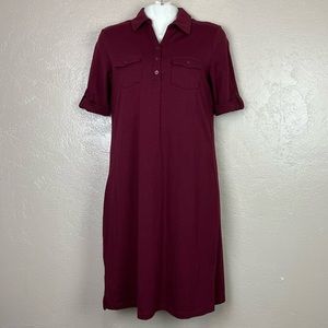 Croft & barrow‎ women short sleeve cotton collared comfort burgundy dress small